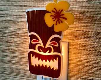 Polynesian Style Night Light | "Tiki" Design | Plug In Wall Light | Mid Century Modern | Tiki Bar | Hawaiian Decor | Atomic Avocado Designs®