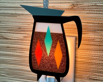 3D Mid Century Modern "Percolator" Night Light | Vintage Coffee Pot | Retro Cafe | Coffee Warmer | Coffee Gift | Atomic Avocado Designs®