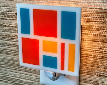 Mid Century Modern Night Light | "Mondrian" Style Design | Ambient Lighting | Plug In Wall Light | Atomic Avocado Designs®