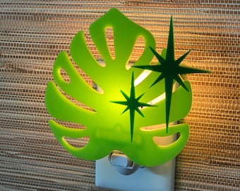 Tiki Modern Night Light | "Lau" Design | Monstera Leaf | Atomic Starbursts | Mid Century Modern | Tiki Decor | Atomic Avocado Designs®