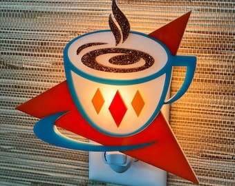 Handcrafted Coffee Cup Night Light: Retro Kitchen Decor