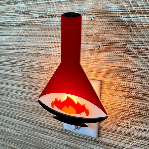 Mid Century Modern Night Light | "Fireside" Design | Ambient Lighting | Plug In Wall Light | Malm-Inspired | Atomic Avocado Designs®