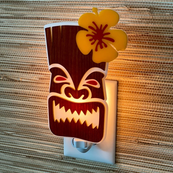 Polynesian Style Night Light | "Tiki" Design | Plug In Wall Light | Mid Century Modern | Tiki Bar | Hawaiian Decor | Atomic Avocado Designs®