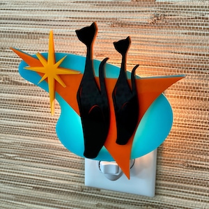 Mid Century Modern Night Light | "Hip Cat II" Design | Black Atomic Cat | Plug In Light | Sexton Cats Inspired | Atomic Avocado Designs®