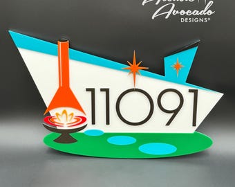 Mid Century Modern "Fireside" Address Sign: Retro Fireplace, Malm-Inspired