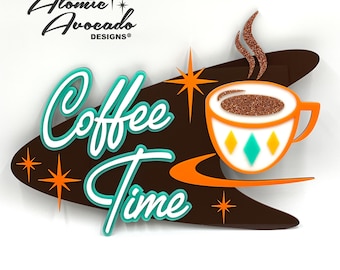 Mid Century Modern "Coffee Time" Sign: Retro Cafe Decor