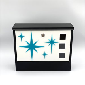 Mid Century Modern Stylized Mailbox with Atomic Starbursts Atomic Avocado Designs® zdjęcie 3