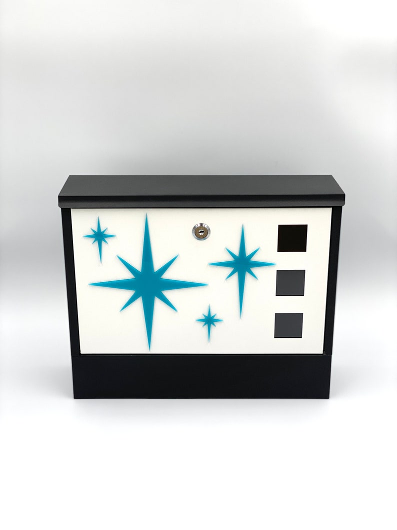 Mid Century Modern Stylized Mailbox with Atomic Starbursts Atomic Avocado Designs® zdjęcie 3