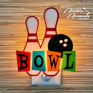 Retro &quot;Bowl&quot; Night Light | Mid Century Modern Decor | 1950s & 60s Nostalgia | Atomic Era | Bowling Ball  Pins | Atomic Avocado Designs®
