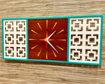 Mid Century Modern “Breeze Block" Wall Clock | Handcrafted | Retro 3D Clock | Palm Springs Decor | Silent Sweep | Atomic Avocado Designs®