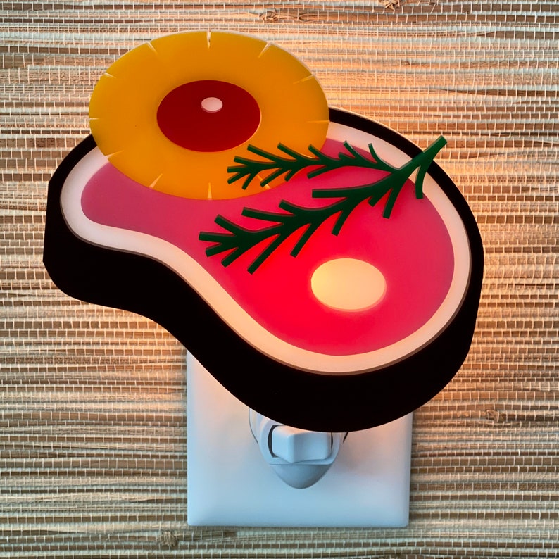 3D Handcrafted Ham Steak Night Light Pineapple Retro Kitchen Decor Nostalgic Food Rosemary Easter Atomic Avocado Designs® image 3