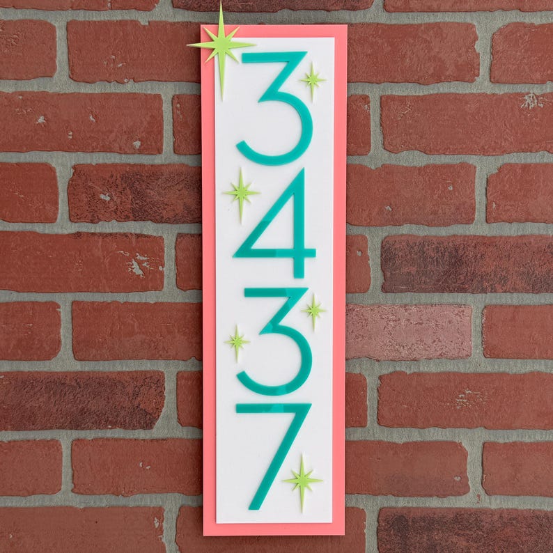 Mid Century Modern Address Sign: Vertical Atomic Starburst House ...