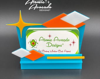 Mid Century Modern Business Card Holder | Modern Office Decor | Retro Office Accent | Boss Gift | Employee Gift | Atomic Avocado Designs®