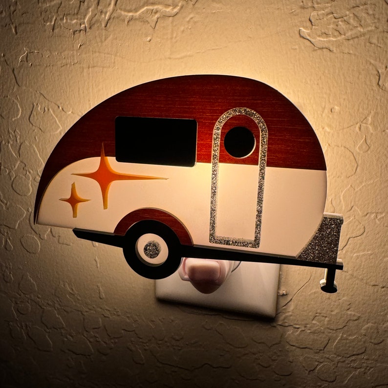 Mid Century Modern Teardrop Camper Nachtlicht Reiseanhänger im Vintage-Stil Luftstrom Retro-Camper Atomic Avocado Designs® Bild 7