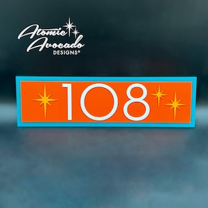 Mid Century Modern Address Sign | Modern Horizontal House Numbers | Retro Mid Century Numbers | Atomic Starbursts | Atomic Avocado Designs®