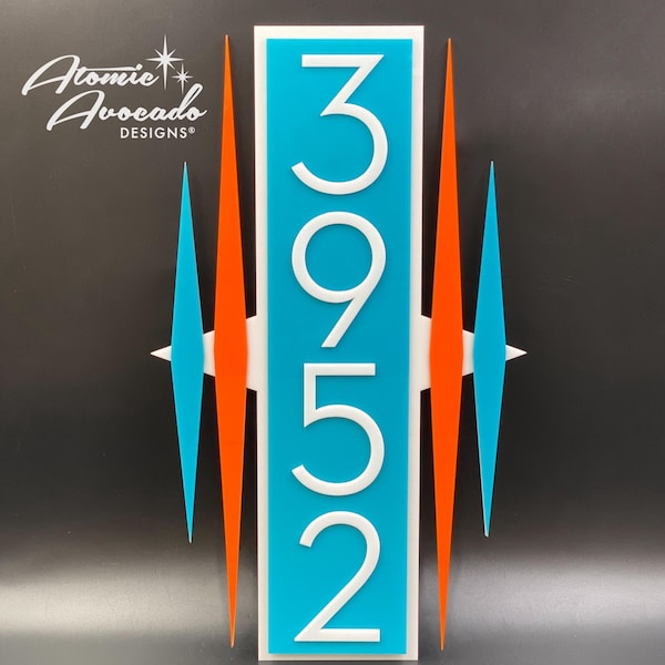 Mid Century Modern "Frequency" Address Sign: Retro Diamonds | Modern Vertical House Numbers