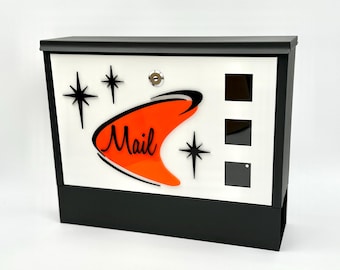 Mid Century Modern &quot;Atomic Boomerang&quot; Mailbox | Retro Mail Box | Locking Letterbox | Modern Mailbox | MCM | Atomic Avocado Designs®