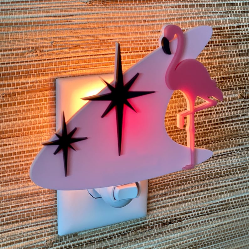 Mid Century Modern Night Light Atomic Flamingo Design Ambient Lighting Plug In Wall Light Atomic Avocado Designs® image 3