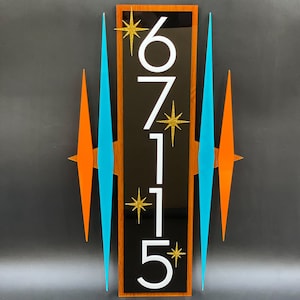 Mid Century Modern "Frequency" Address Sign: Retro Vertical House Numbers