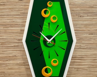 Mid Century Modern “Seltzer" Wall Clock | Handcrafted | 3D Retro Wall Art | MCM Decor | Silent Sweep | Atomic Avocado Designs®