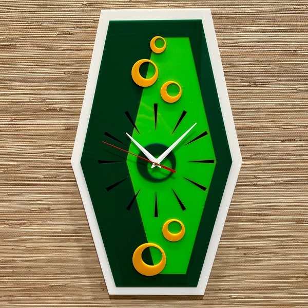 Mid Century Modern “Seltzer" Wall Clock | Handcrafted | 3D Retro Wall Art | MCM Decor | Silent Sweep | Atomic Avocado Designs®