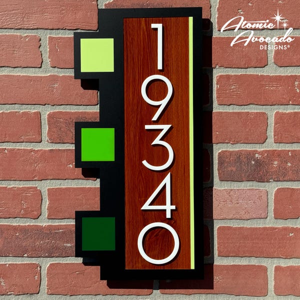 Mid Century Modern "Usonian" Address Sign | Ombré Color Palette | House Numbers | Frank Lloyd Wright Inspired | Atomic Avocado Designs®