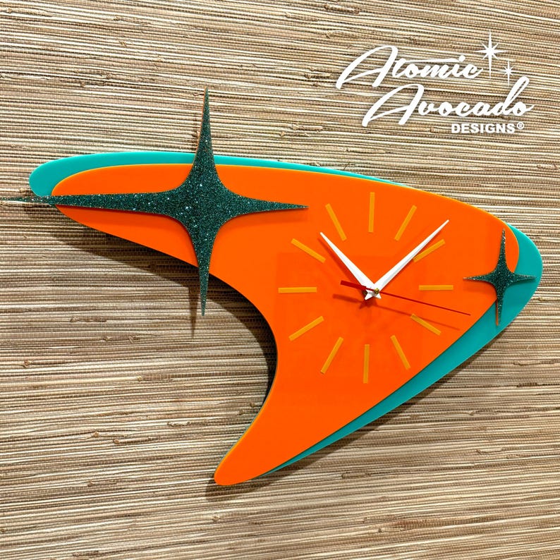 Retro Mid Century Modern “atomic Boomerang" Wall Clock | Custom With ...