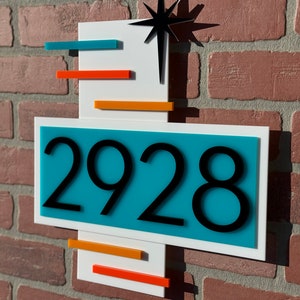 3D Mid Century Modern Stacked Stone Address Sign Modern House Numbers Atomic Avocado Designs® image 4