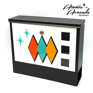 Mid Century Modern Mailbox | &quot;Diamond&quot; Design | Retro Mailbox | Locking Steel Mail Box | MCM Wall-Mounted Mailbox | Atomic Avocado Designs®