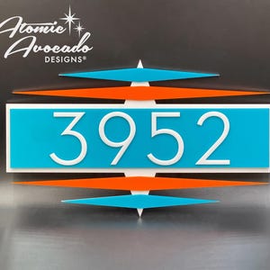 Mid Century Modern "Frequency" Address Sign: Retro Diamonds | Modern Horizontal House Numbers