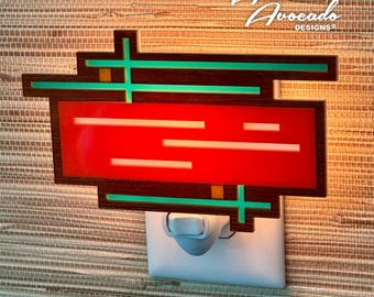 Luminária noturna "Wright" em estilo moderno de meados do século: decoração retrô inspirada em Frank Lloyd Wright