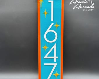 Mid Century Modern Vertikales Adressschild: Retro Atomic House Numbers