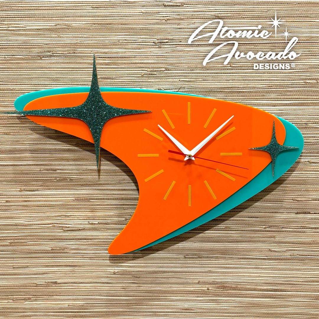 Retro Mid Century Modern “atomic Boomerang" Wall Clock | Custom With ...