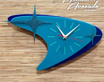 Personalized Wall Clock, Mid Century Modern 50s Decor, Retro