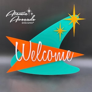Mid Century Modern “Atomic Boomerang&quot; Welcome Sign | Retro Wall Art | Mid Century Decor | Googie Style | Atomic Avocado Designs®