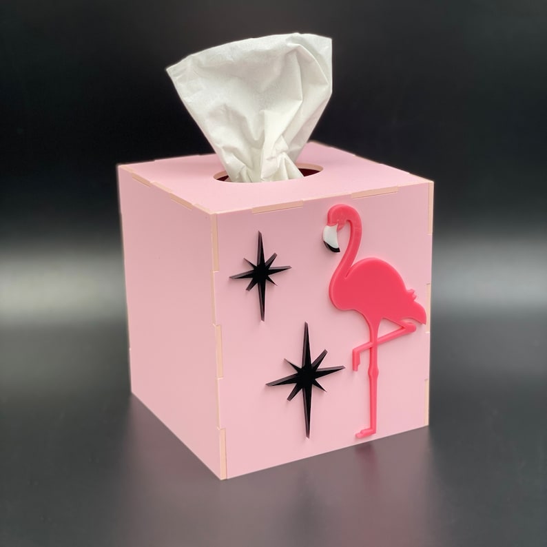 Mid Century Modern Tissue Box Cover Atomic Flamingo Design Retro Pink Flamingo Mid Century Decor Atomic Avocado Designs® image 3