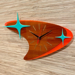 3D Mid Century Modern “Atomic Boomerang" Wall Clock | Handcrafted | Retro Decor | Space-Age Clock | Silent Sweep | Atomic Avocado Designs®