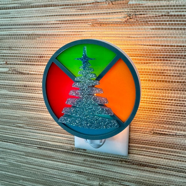 Veilleuse « Roue chromatique » de style Mid-Century moderne | Inspiré du sapin de Noël vintage en aluminium | Décoration saisonnière rétro | Atomic Avocado Designs®