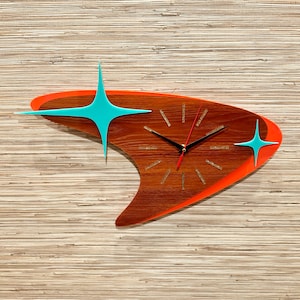 Mid Century Modern Atomic Boomerang Wall Clock Handcrafted Retro Decor Space-Age Clock Silent Sweep Atomic Avocado Designs® image 2