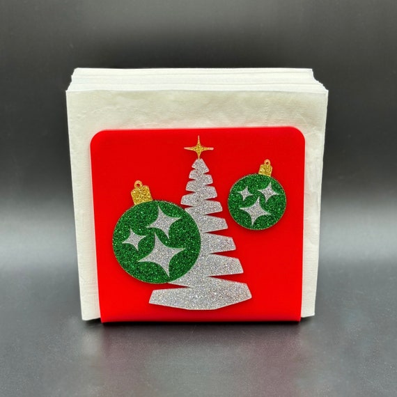 Mid Century Modern Napkin Holder | "O Christmas Tree" Design | Christmas Card Holder | Retro MCM Holiday Decor | Atomic Avocado Designs®