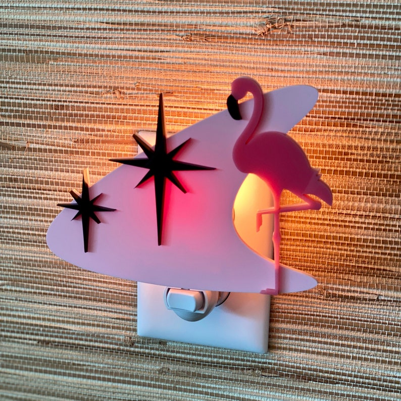 Mid Century Modern Night Light Atomic Flamingo Design Ambient Lighting Plug In Wall Light Atomic Avocado Designs® image 1