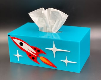 Mid Century Modern Tissue Box Cover | "Space Race" Design | Retro Style Tissue Box | Atomic Rocket | Modern Decor | Atomic Avocado Designs®