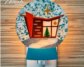 Luminária Noturna "Chalé de Neve" Estilo Moderno de Meados do Século | Decoração Natalina Retrô | Globo de Neve Festivo