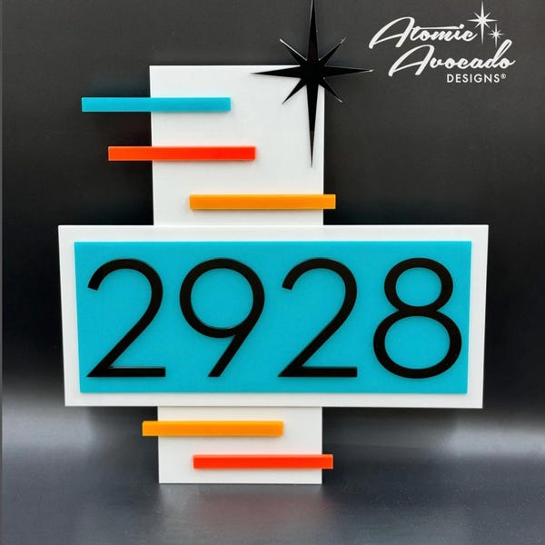 Mid Century Modern "Stacked Stone" Address Sign: Retro House Numbers