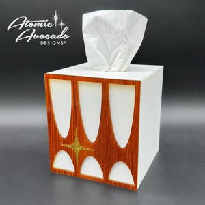 Mid Century Modern Tissue Box Cover |  &quot;Brasília&quot; Design | Retro Style Tissue Box | Modern Bathroom | MCM Decor | Atomic Avocado Designs®