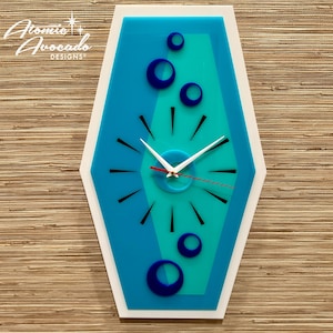 Mid Century Modern &quot;Seltzer&quot; Wall Clock | Handcrafted Retro Wall Decor | Atomic Avocado Designs®