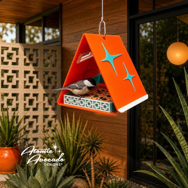 Mid Century Modern "Avian A-Frame" Bird Feeder: Atomic Birdhouse