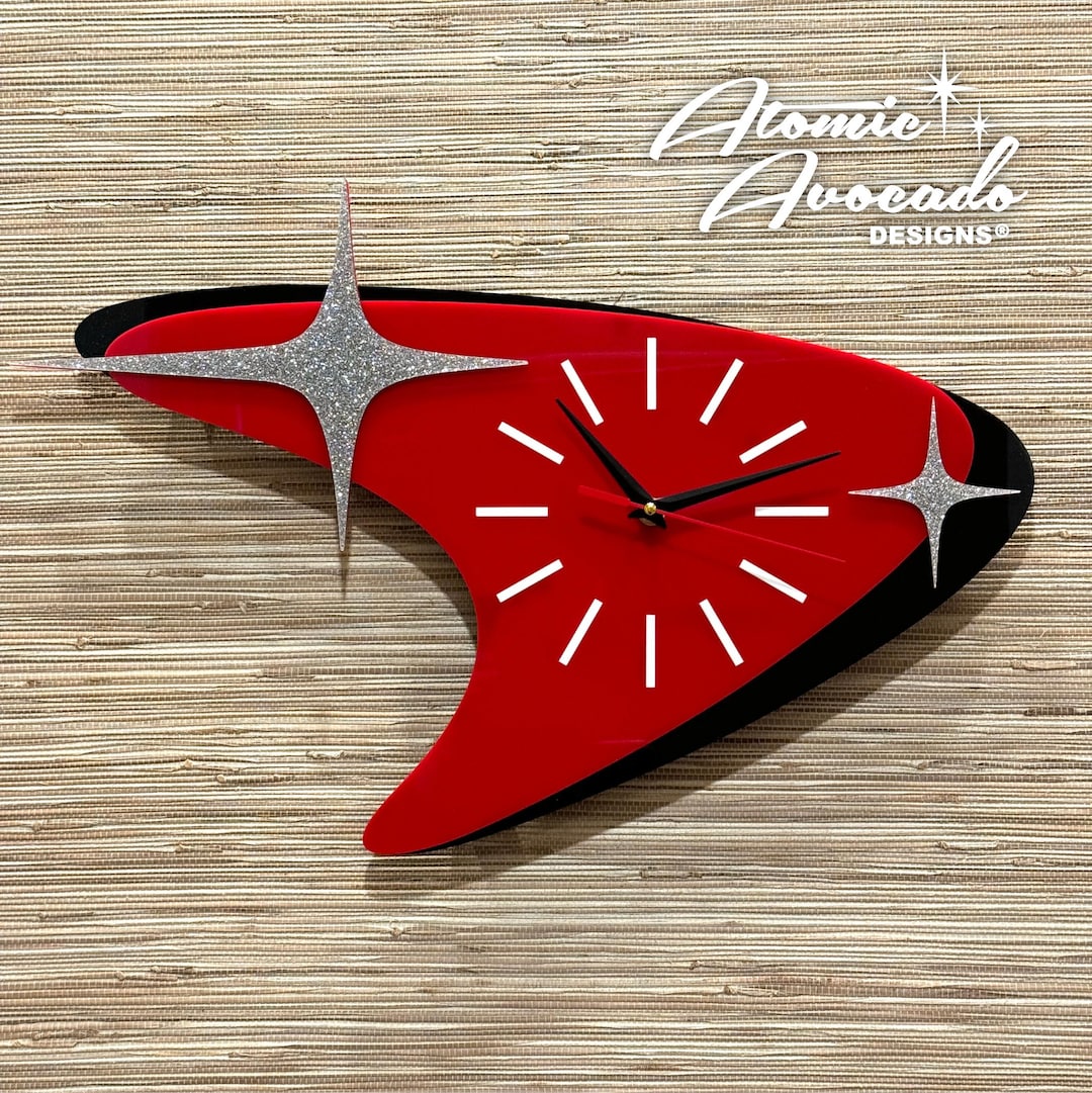 Atomic Boomerang Wall Clock | Mid Century Modern Silent Sweep | Atomic ...