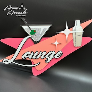 Mid Century Modern &quot;Shaken, Not Stirred&quot; Sign | Retro Bar Decor | Cocktail Lounge | Martini Time | MCM Wall Art | Atomic Avocado Designs®