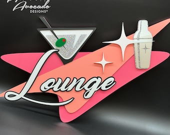 Mid Century Modern "Shaken, Not Stirred" Sign | Retro Bar Decor | Cocktail Lounge | Martini Time | MCM Wall Art | Atomic Avocado Designs®